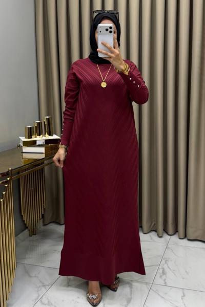 Delal Soğuk Merserize Elbise Bordo