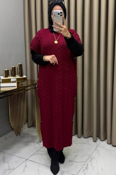Ela Uzun Süveter Bordo
