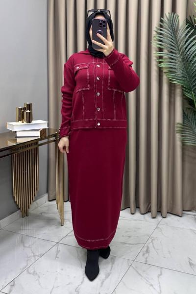 Melis Triko Etekli Takım Bordo