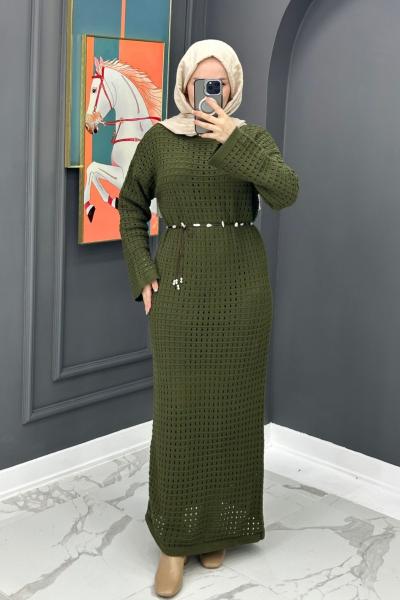 Astarlı Triko Elbise - Haki