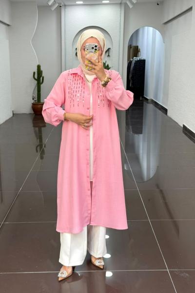 Azze Uzun Tunik-Pembe