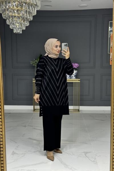 Behiye tesettur triko takım - siyah