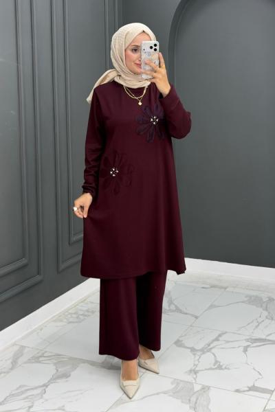 ÇİÇEK DETAYLI OYSHO TAKIM - Bordo