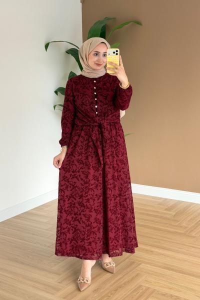 Dantelli Etekli Takım- Bordo