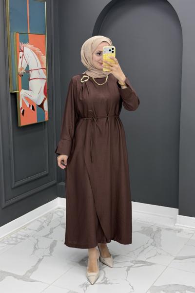 Dilşah Tokalı Elbise - kahve