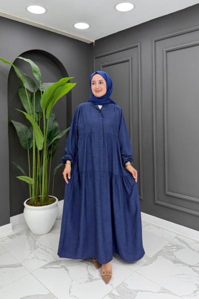 Gökçe Desenli Elbise-Lacivert