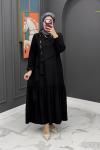 Gülseli elbise - Siyah