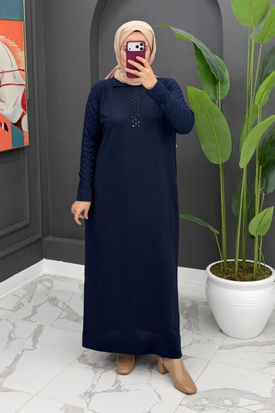 Gülten Merserize Elbise - Lacivert