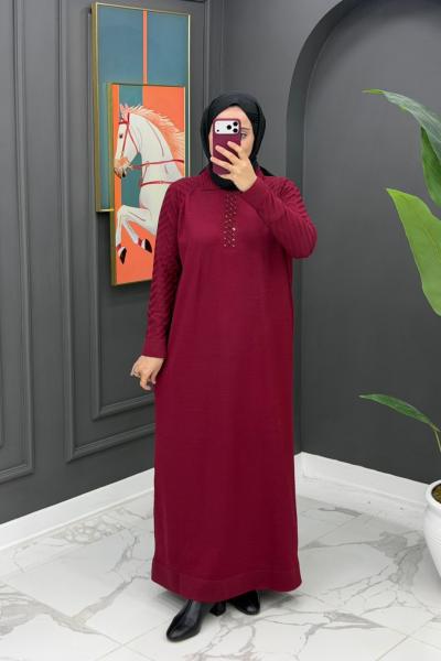 Gülten Merserize Elbise - Bordo