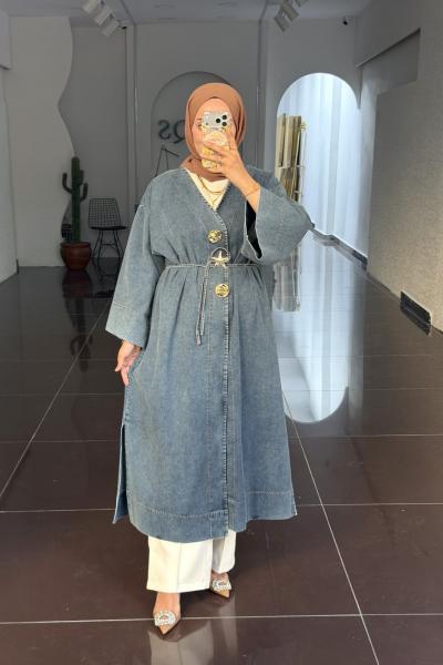Kot Kap Kimono-Açık Mavi