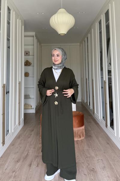 NEFİSE UZUN BROŞLU TAKIM -  HAKİ