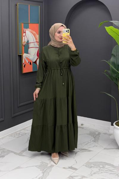 Simge Beli İpli Elbise-Haki