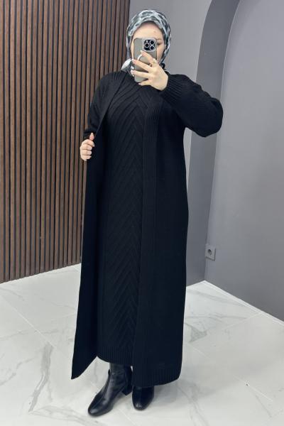 Triko Elbise Hırka Takım - siyah