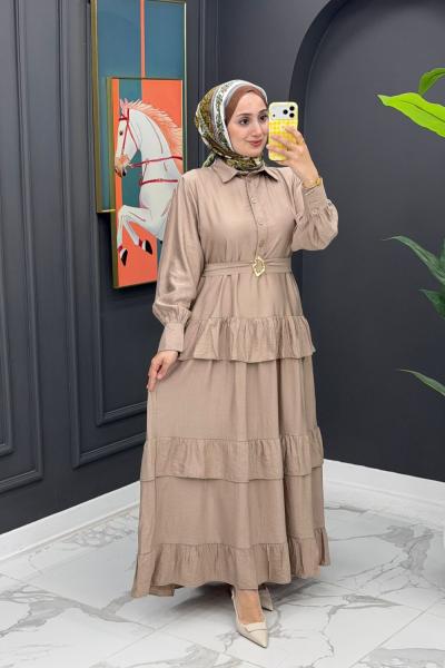 Tuana Yazlık Elbise -Vizon