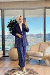 02-2610 Kendinden Desenli Takım Lacivert