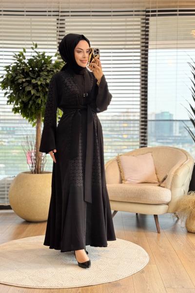 02-2829 Ön Ve Kol Oval Dantelli Kap 2li Takım Siyah