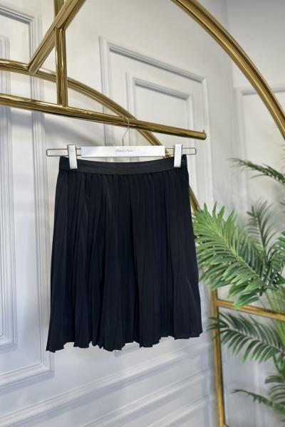 0793 Şifon Pileli Mini Etek Siyah