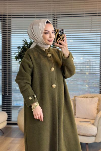 080 Angora Patı Ve Manşeti Düğmeli Kap Haki
