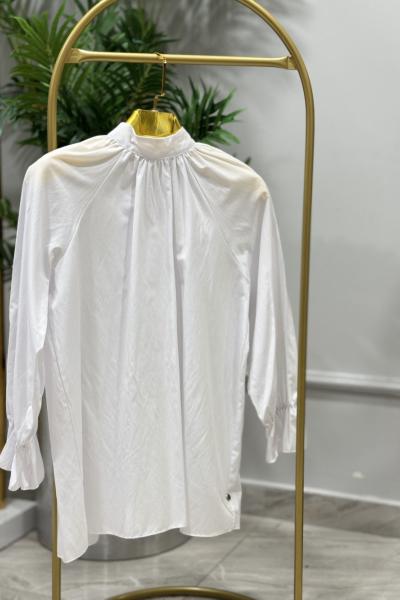 1002 Kolu Lastikli Gömlek Beyaz