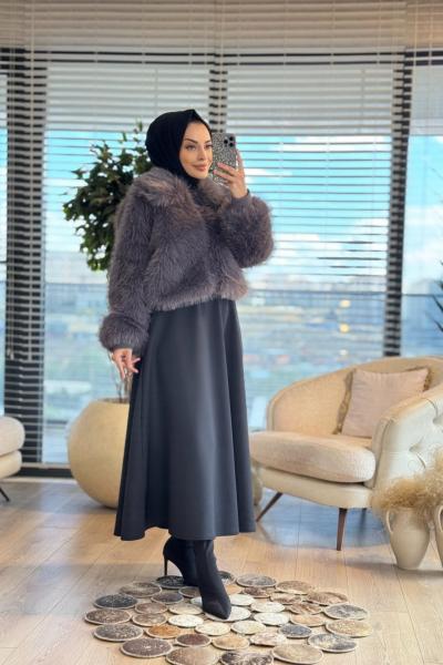 1005352 Fermuarlı Kürklü Ceket Antrasit