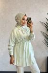 1016-2 Tencel Önü Pileli Gömlek Mint