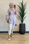 1016-2 Tencel Önü Pileli Gömlek Lila