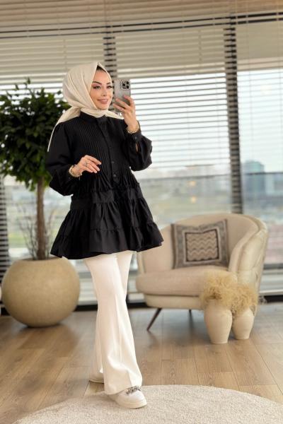 107 Ön Nervürlü Gömlek Siyah