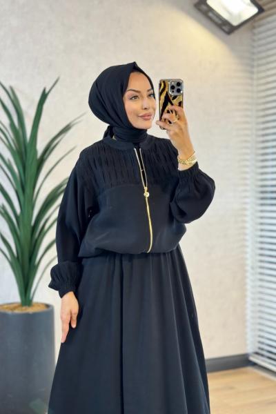 11251 Elbise Üstü Ceket 2li Takım Siyah