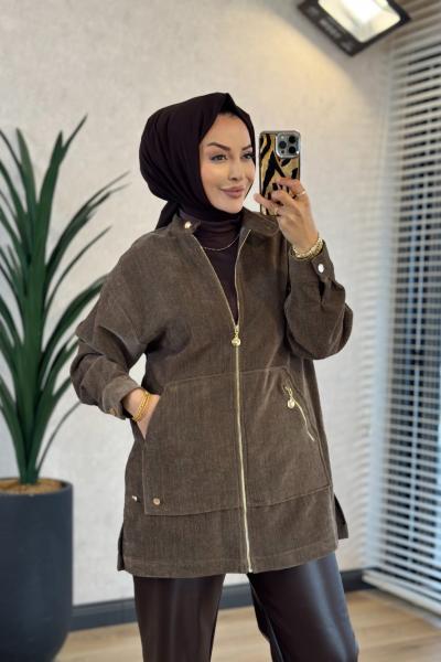 11254 Kadife Önü Kanguru Cepli Kap Vizon