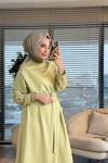12671 Sol Kolu Çıtçıtlı Elbise Yağ Yeşili