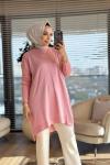 127 Kolları Lastik Örgü Triko Tunik Pembe