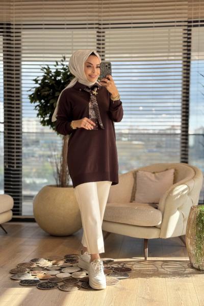 140506 Korsman Flarlı Triko Tunik Kahve