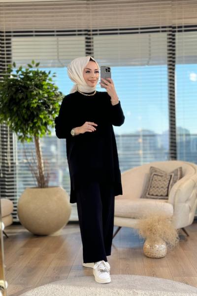 14051 İnterlok Efil Triko Pantolon Takım Siyah