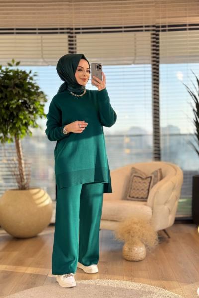 14051 İnterlok Efil Triko Pantolon Takım Zümrüt