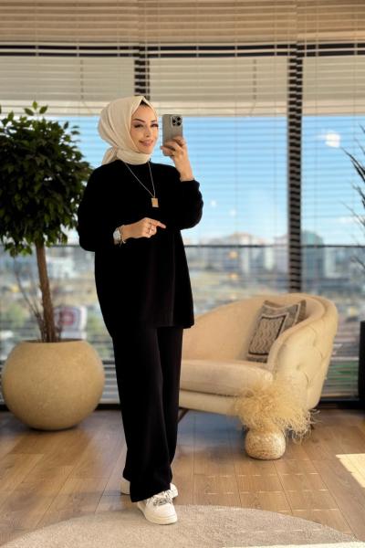 14053 Selanik Triko Pantolon Takım Siyah