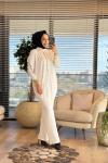 1408 Ön Ve Kolu İp Geçmeli Triko Pantolonlu Takım Ekru