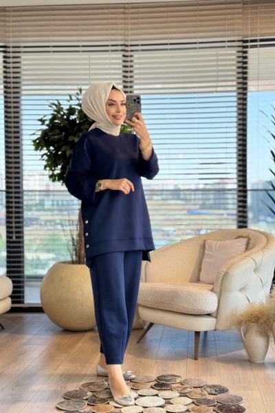 14384 Yanları Çıtçıtlı Takım Lacivert