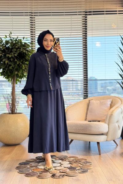 14434 Patı Bocuk Ve Düğme İşli Takım Lacivert