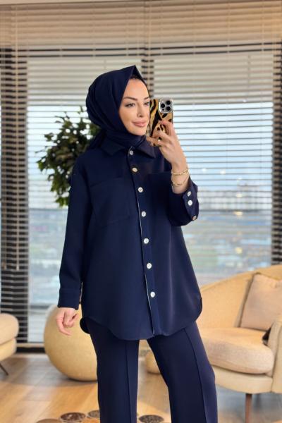 14464 Ön İki Cepli Metal Düğmeli Takım Lacivert