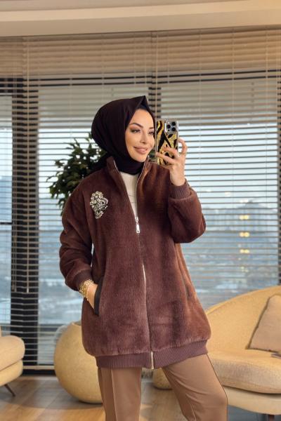 1450 Angora Broşlu Kap Kahve