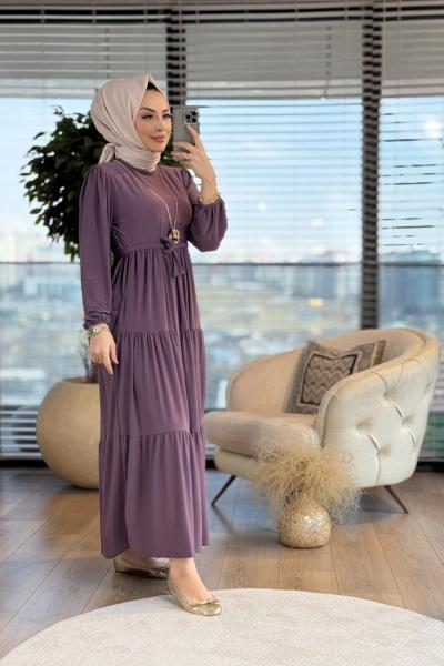 1471 Üç Boğumlu Kemerli Elbise Gül