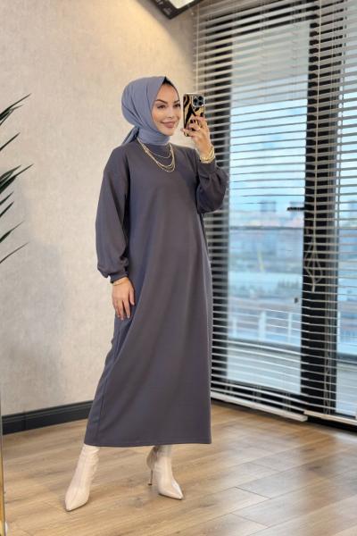 1506 Kolu Manşetli Osyho Elbise Antrasit