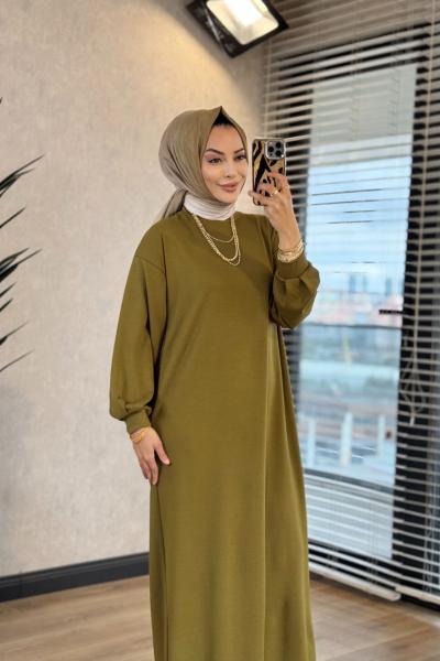 1506 Kolu Manşetli Osyho Elbise Yeşil