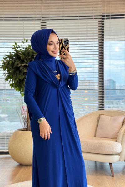 1515 Asil Pelerinli Tokalı Sandy Elbise Saks