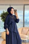 1517 Firuze Elbiseli Bluzlu Takım Lacivert