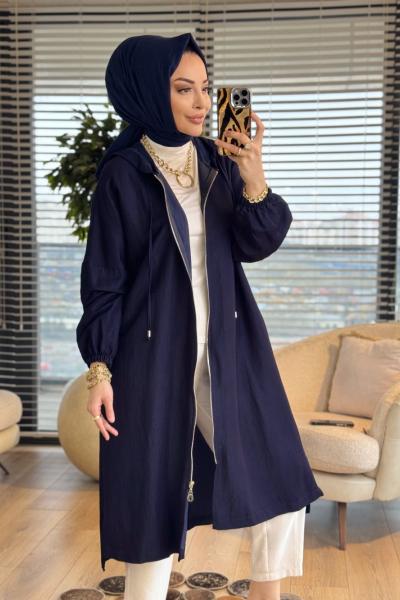 15267 Tencel Kapşonlu Ferm.Kap Lacivert