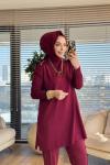 165 Omzu Düğmeli Triko Tunik Bordo