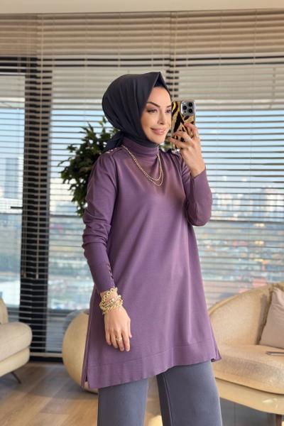 165 Omzu Düğmeli Triko Tunik Gül