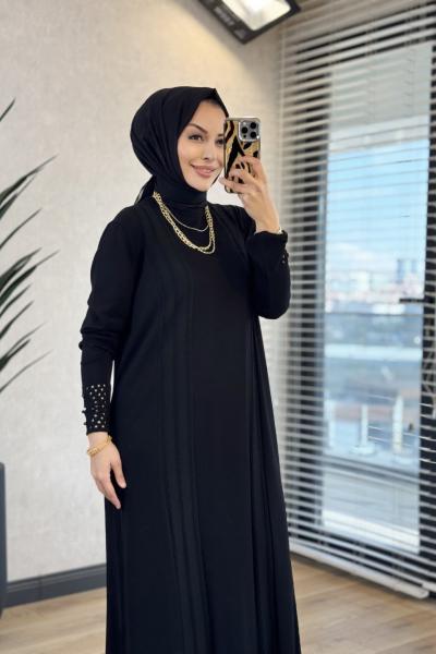 175 Önü Üç Sıra Saç Örgülü Elbise Siyah