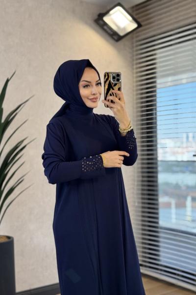 175 Önü Üç Sıra Saç Örgülü Elbise Lacivert